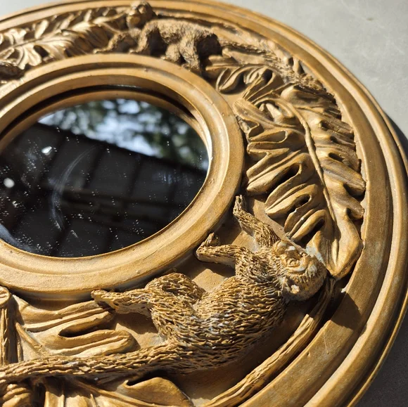 12 Rare Vintage Bohemian Round Mirror With Monkeys And Leaves By Kirch